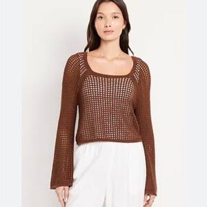 Old Navy Open-stitch cropped Knit Sweater Brown NWT XL